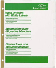 Office Essentials - 11 x 8 1/2" 1 to 8" Label, 8 Tabs, 3-Hole Punched, Customizable Divider - White - Apex Tool & Supply