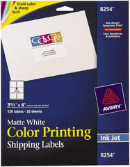 AVERY - 3.33" Wide x 4" Long, Matte White Paper Inkjet Label - For Inkjet Printers - Apex Tool & Supply