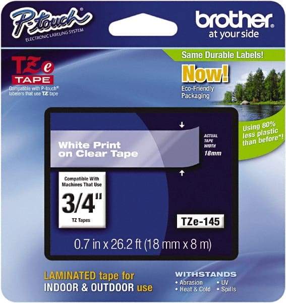 Brother - 3/4" Wide x 314.4" Long, Clear Plastic/Paper Tape Cassette - For Label Maker - Apex Tool & Supply