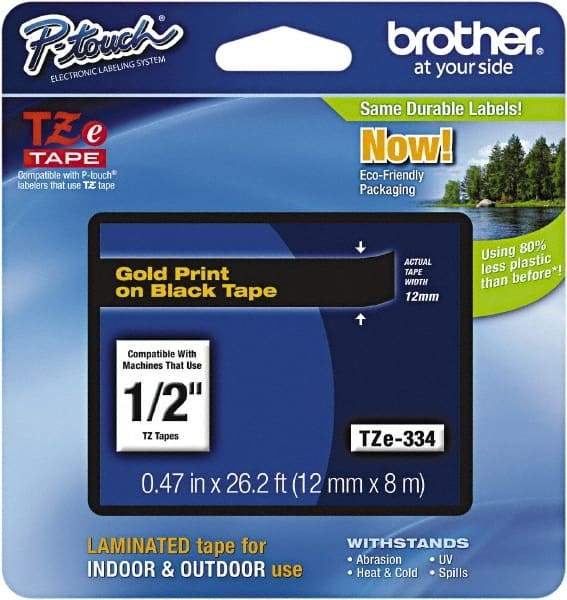 Brother - 1/2" Wide x 314.4" Long, Black Plastic/Paper Tape Cassette - For Label Maker - Apex Tool & Supply