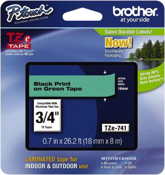 Brother - 0.7" Wide x 314.4" Long, Green Plastic/Paper Tape Cassette - For Label Maker - Apex Tool & Supply