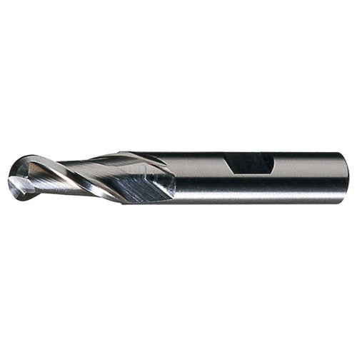 ‎1/2″ Dia. × 1/2″ Shank × 1″ DOC × 3-1/4″ OAL, HSS Bright, Spiral , 2 Flute, CW Helix, Weldon, Ballnose End Mill - Exact Industrial Supply