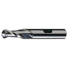 ‎1/2″ Dia. × 1/2″ Shank × 1″ DOC × 3-1/4″ OAL, HSS Bright, Spiral , 2 Flute, CW Helix, Weldon, Ballnose End Mill - Exact Industrial Supply