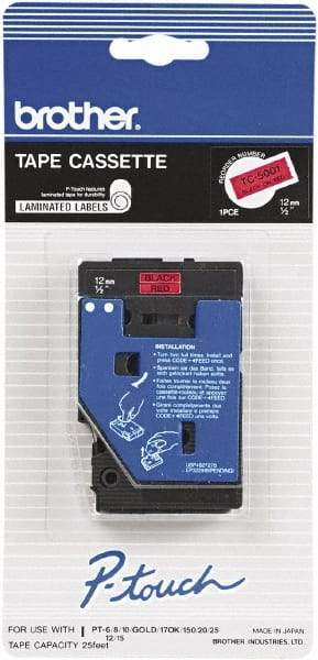 Brother - 1/2" Wide x 300" Long, Red Tape Cassette - For Label Maker - Apex Tool & Supply