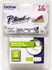 Brother - 1/2" Wide, Lime Green Tape Cassette - For Label Maker - Apex Tool & Supply