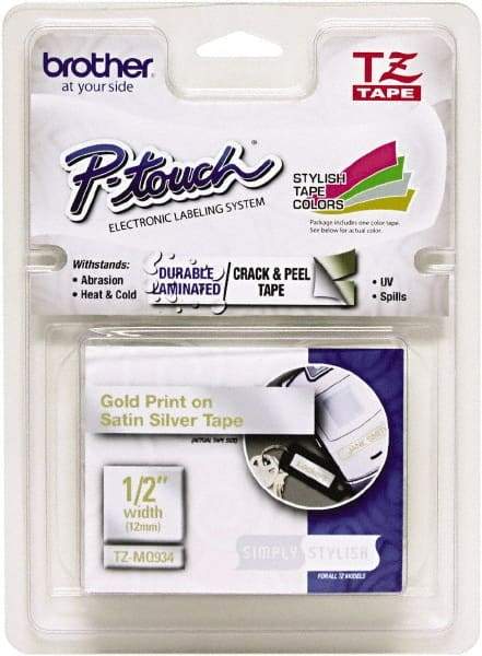 Brother - 1/2" Wide, Silver Tape Cassette - For Label Maker - Apex Tool & Supply