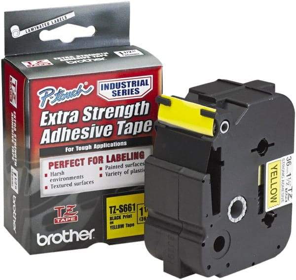 Brother - 1-1/2" Wide, Yellow Tape Cassette - For Label Maker - Apex Tool & Supply