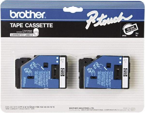 Brother - 3/8" Wide x 300" Long, Black Tape Cassette - For Label Maker - Apex Tool & Supply