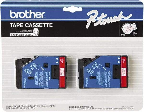 Brother - 1/2" Wide x 300" Long, White Tape Cassette - For Label Maker - Apex Tool & Supply