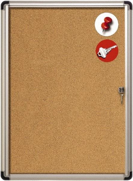 MasterVision - 28" Wide x 38" High Enclosed Cork Bulletin Board - Aluminum Frame, Tan & Aluminum - Apex Tool & Supply