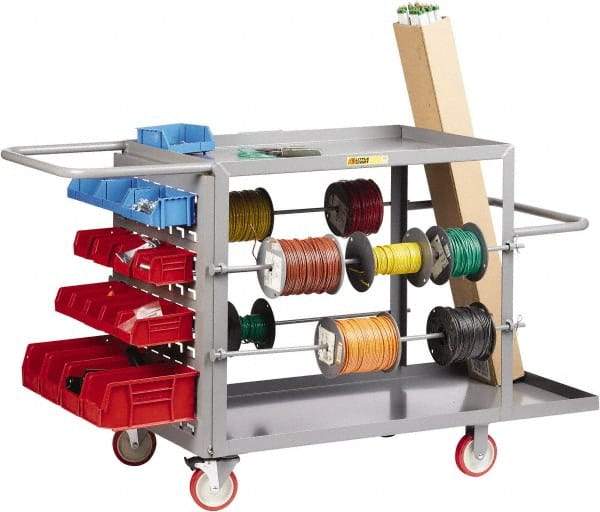 Little Giant - 24" Wide x 65" Long x 35" High Wire Spool Cart - 2 Shelf, Steel, 2 Rigid/2 Swivel Casters - Apex Tool & Supply