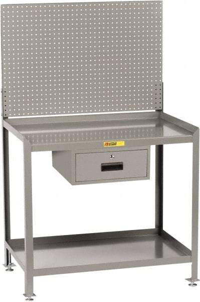 Little Giant - 1 Drawer, 2 Shelf Workbench with Pegboard - 2,000 Lb Capacity, Steel with Flush Front Edge Top, Gray, 24" Wide x 45" High x 48" Long - Apex Tool & Supply