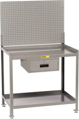Little Giant - 1 Drawer, 2 Shelf Workbench with Pegboard - 2,000 Lb Capacity, Steel with Flush Front Edge Top, Gray, 24" Wide x 45" High x 48" Long - Apex Tool & Supply