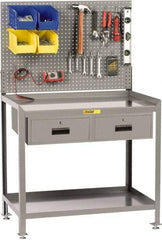 Little Giant - 2 Drawer, 2 Shelf Workbench with Pegboard - 2,000 Lb Capacity, Steel with Flush Front Edge Top, Gray, 24" Wide x 45" High x 36" Long - Apex Tool & Supply