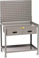 Little Giant - 2 Drawer, 2 Shelf Workstation - 2,000 Lb Capacity, Steel with Flush Front Edge Top, Gray, 24" Wide x 39" High x 36" Long - Apex Tool & Supply