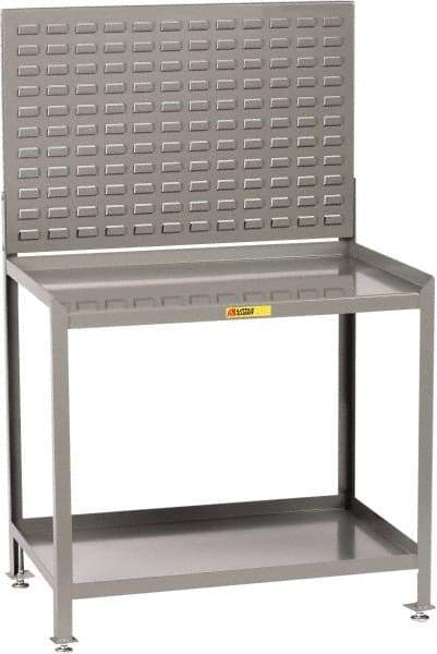 Little Giant - No Drawers, 2 Shelf Workbench with Louvered Panel - 2,000 Lb Capacity, Steel with Flush Front Edge Top, Gray, 24" Wide x 45" High x 36" Long - Apex Tool & Supply