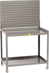 Little Giant - No Drawers, 2 Shelf Workbench with Louvered Panel - 2,000 Lb Capacity, Steel with Flush Front Edge Top, Gray, 24" Wide x 45" High x 48" Long - Apex Tool & Supply