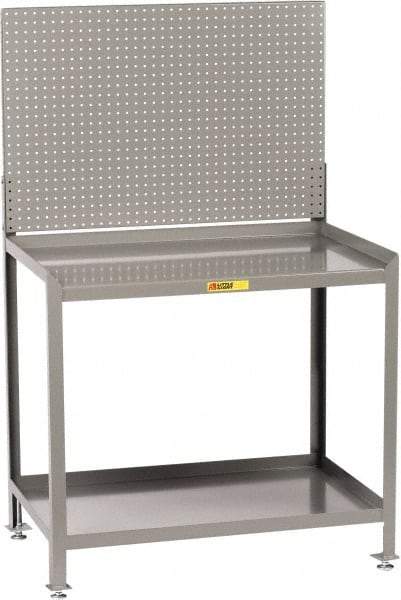 Little Giant - No Drawers, 2 Shelf Workbench with Pegboard - 2,000 Lb Capacity, Steel with Flush Front Edge Top, Gray, 24" Wide x 45" High x 36" Long - Apex Tool & Supply