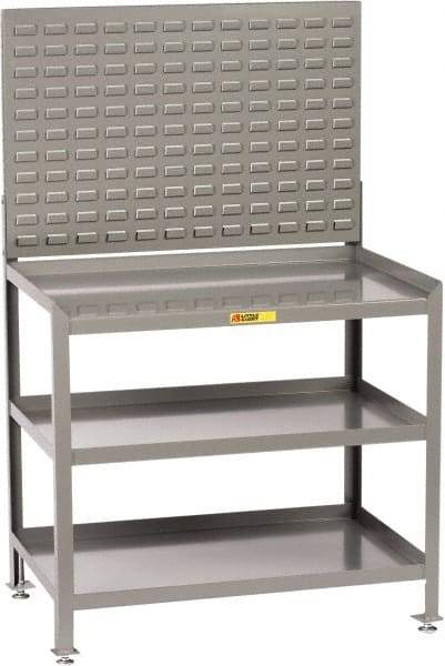 Little Giant - No Drawers, 3 Shelf Workbench with Louvered Panel - 2,000 Lb Capacity, Steel with Flush Front Edge Top, Gray, 24" Wide x 45" High x 48" Long - Apex Tool & Supply