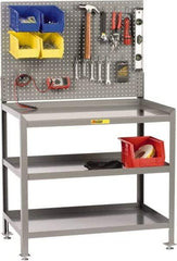 Little Giant - No Drawers, 3 Shelf Workbench with Pegboard - 2,000 Lb Capacity, Steel with Flush Front Edge Top, Gray, 24" Wide x 45" High x 48" Long - Apex Tool & Supply