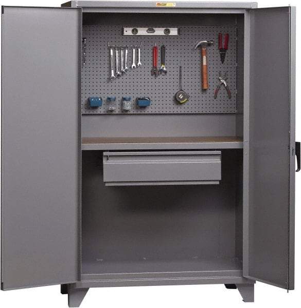 Little Giant - 1 Drawer, Cabinet Work Center - Steel with Flush Front Edge Top, Gray, 60" Wide x 78" High x 27" Long - Apex Tool & Supply
