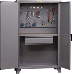 Little Giant - 1 Drawer, Cabinet Work Center - Steel with Flush Front Edge Top, Gray, 60" Wide x 78" High x 27" Long - Apex Tool & Supply
