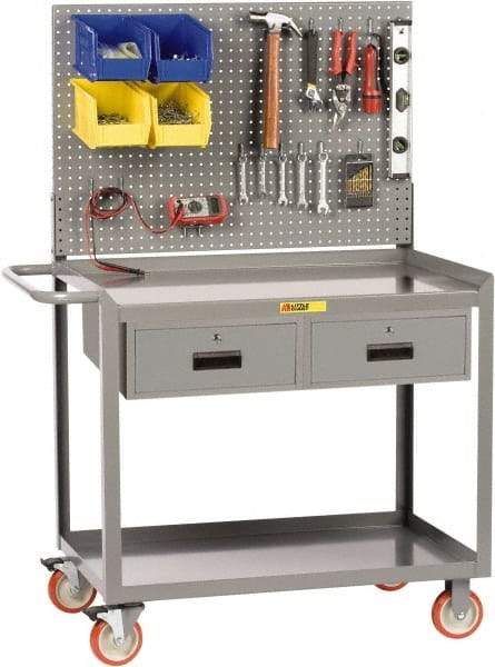 Little Giant - 1,200 Lb Capacity, 2 Shelf, 2 Drawer Mobile Workbench with Pegboard Panel - 48" Wide x 24" Deep x 60" High, Steel - Apex Tool & Supply