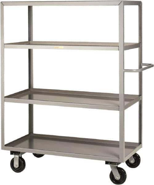 Little Giant - 3,600 Lb Capacity, 4 Shelf, Steel Shelf Truck - 65-1/2" Long x 30" Wide x 65" High, 6" Diam Phenolic Wheels - Apex Tool & Supply