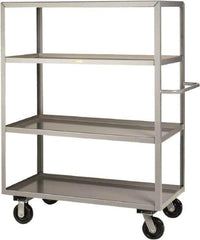 Little Giant - 3,600 Lb Capacity, 4 Shelf, Steel Shelf Truck - 65-1/2" Long x 30" Wide x 65" High, 6" Diam Phenolic Wheels - Apex Tool & Supply