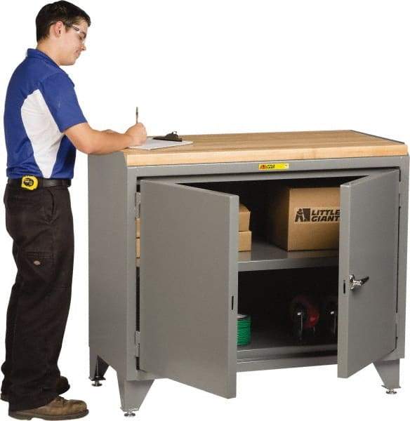 Little Giant - 48 Wide x 24" Deep x 43" High, Butcher Block Workstation - Fixed Legs With Adjustable Height Glides, Gray - Apex Tool & Supply