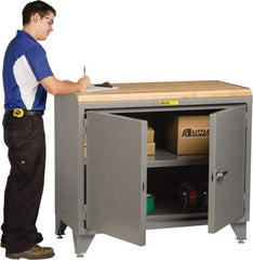 Little Giant - 48 Wide x 24" Deep x 43" High, Butcher Block Workstation - Fixed Legs With Adjustable Height Glides, Gray - Apex Tool & Supply