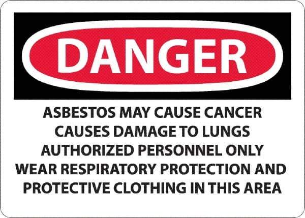 NMC - "Danger - Asbestos May Cause Cancer", 10" Long x 14" Wide, Rigid Plastic Safety Sign - Rectangular, 0.05" Thick, Use for Hazardous Materials - Apex Tool & Supply