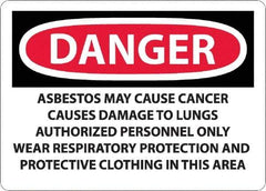 NMC - "Danger - Asbestos May Cause Cancer", 10" Long x 14" Wide, Rigid Plastic Safety Sign - Rectangular, 0.05" Thick, Use for Hazardous Materials - Apex Tool & Supply