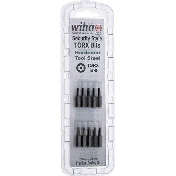 Wiha - 1/4" Drive T8 Tamperproof Torx Screwdriver Bit - 1" OAL, Tamper Resistant Bit - Apex Tool & Supply