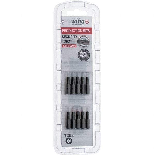 Wiha - 1/4" Drive T25 Tamperproof Torx Screwdriver Bit - 1" OAL, Tamper Resistant Bit - Apex Tool & Supply
