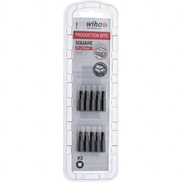 Wiha - 1/4" Drive, #3 Square Screwdriver Bit - 1" OAL - Apex Tool & Supply
