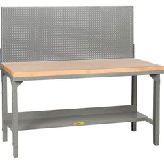 Little Giant - 60 Wide x 30" Deep x 28-3/4" High, Butcher Block Workbench - 1-3/4" Butcher Block Top, Adjustable Height Legs, Gray - Apex Tool & Supply