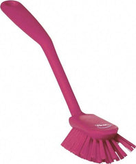 Vikan - 2.4" Bristle Length, Polyester Cleaning & Finishing Brush - 2-1/2" Long x 2.4" Wide Head, 10.8" OAL, Easy Grip Handle, Pink, Polypropylene Block - Apex Tool & Supply