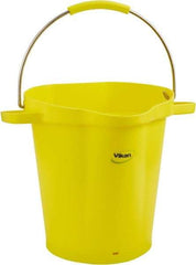Vikan - 5 Gal, 18" High, Polypropylene Round Yellow Single Pail with Pour Spout - Handle Included, 15.4mm Top Length x 18.9" Top Width x 18.9" Top Diam - Apex Tool & Supply