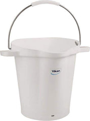 Vikan - 5 Gal, 18" High, Polypropylene Round White Single Pail with Pour Spout - Handle Included, 15.4mm Top Length x 18.9" Top Width x 18.9" Top Diam - Apex Tool & Supply