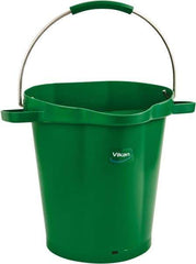 Vikan - 5 Gal, 18" High, Polypropylene Round Green Single Pail with Pour Spout - Handle Included, 15.4mm Top Length x 18.9" Top Width x 18.9" Top Diam - Apex Tool & Supply