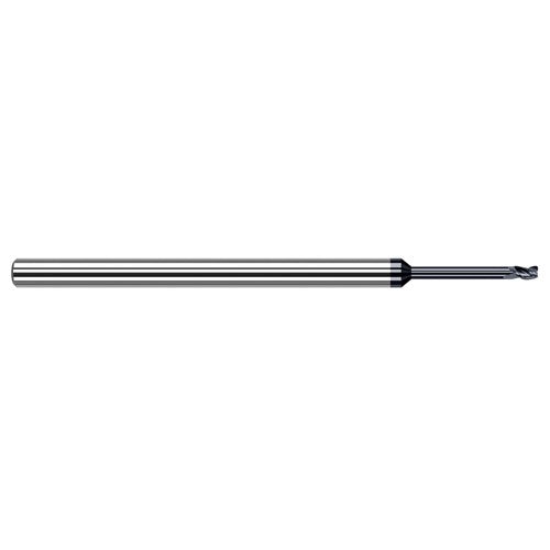 Variable Helix End Mills for Exotic Alloys - 0.0200″ Cutter Diameter × 0.0040″ Radius × 0.0300″ Length of Cut × 0.1600″ Reach Carbide Corner Radius End Mill for Exotic Alloys, 3 Flutes, AlTiN Nano Coated - Exact Industrial Supply