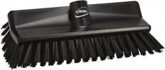 Vikan - 3.9" Bristle Length, Polyester Scrub Brush - 5-1/2" Wide Head, 3.9" OAL, European Threaded Handle, Black, Polypropylene Block - Apex Tool & Supply