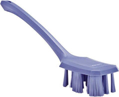 Vikan - 2-3/4" Bristle Length, Polyester Scrub Brush - 12" Long x 2-7/8" Wide Head, 15-1/2" OAL, Long Handle, Purple, Polypropylene Block - Apex Tool & Supply