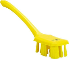 Vikan - 2-3/4" Bristle Length, Polyester Scrub Brush - 12" Long x 2-7/8" Wide Head, 15-1/2" OAL, Long Handle, Yellow, Polypropylene Block - Apex Tool & Supply
