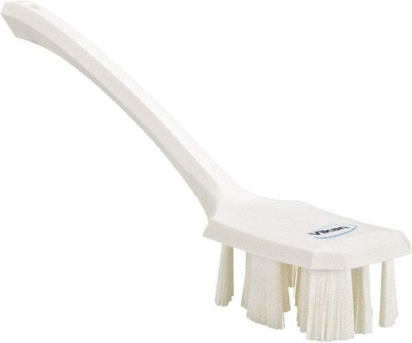Vikan - 2-3/4" Bristle Length, Polyester Scrub Brush - 12" Long x 2-7/8" Wide Head, 15-1/2" OAL, Long Handle, White, Polypropylene Block - Apex Tool & Supply