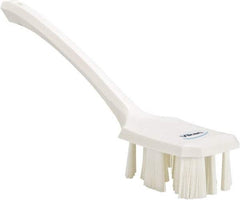 Vikan - 2-3/4" Bristle Length, Polyester Scrub Brush - 12" Long x 2-7/8" Wide Head, 15-1/2" OAL, Long Handle, White, Polypropylene Block - Apex Tool & Supply