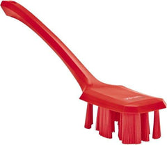Vikan - 2-3/4" Bristle Length, Polyester Scrub Brush - 12" Long x 2-7/8" Wide Head, 15-1/2" OAL, Long Handle, Red, Polypropylene Block - Apex Tool & Supply