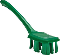 Vikan - 2-3/4" Bristle Length, Polyester Scrub Brush - 12" Long x 2-7/8" Wide Head, 15-1/2" OAL, Long Handle, Green, Polypropylene Block - Apex Tool & Supply
