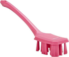 Vikan - 2-3/4" Bristle Length, Polyester Scrub Brush - 12" Long x 2-7/8" Wide Head, 15-1/2" OAL, Long Handle, Pink, Polypropylene Block - Apex Tool & Supply